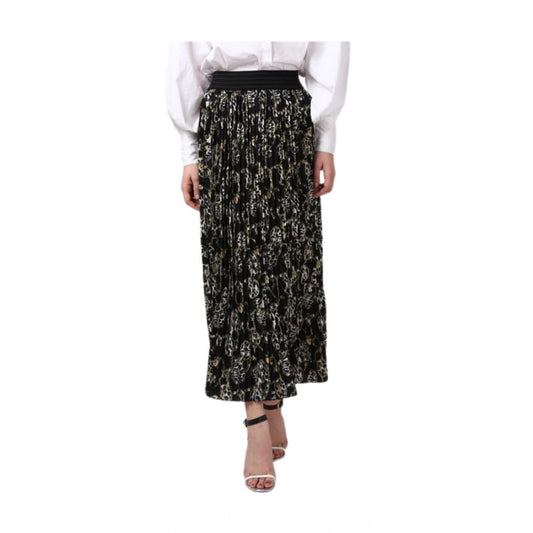 Amfyn Women's Georgette Chain Print Elasticated Skirt (Black-Cream)