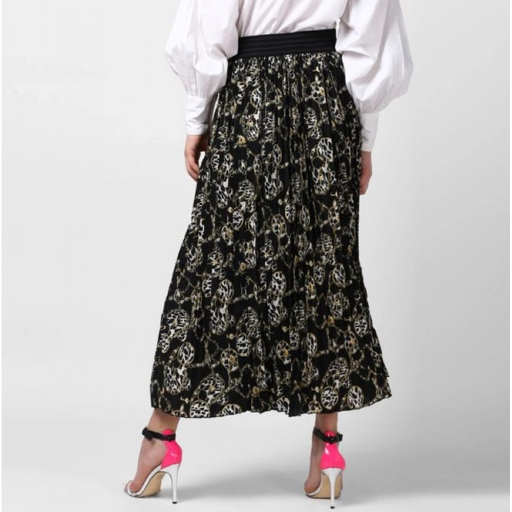 Amfyn Women's Georgette Chain Print Elasticated Skirt (Black-Cream)