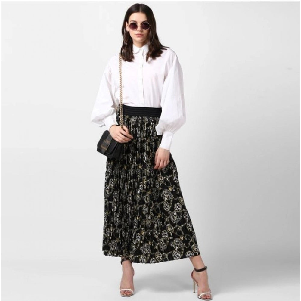 Amfyn Women's Georgette Chain Print Elasticated Skirt (Black-Cream)