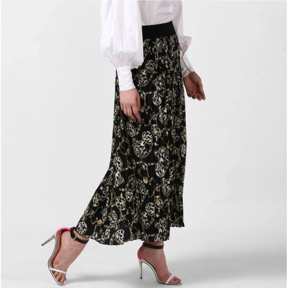 Amfyn Women's Georgette Chain Print Elasticated Skirt (Black-Cream)