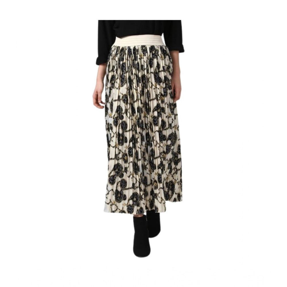 Amfyn Women's Georgette Chain Print Elasticated Skirt (Cream-Black)