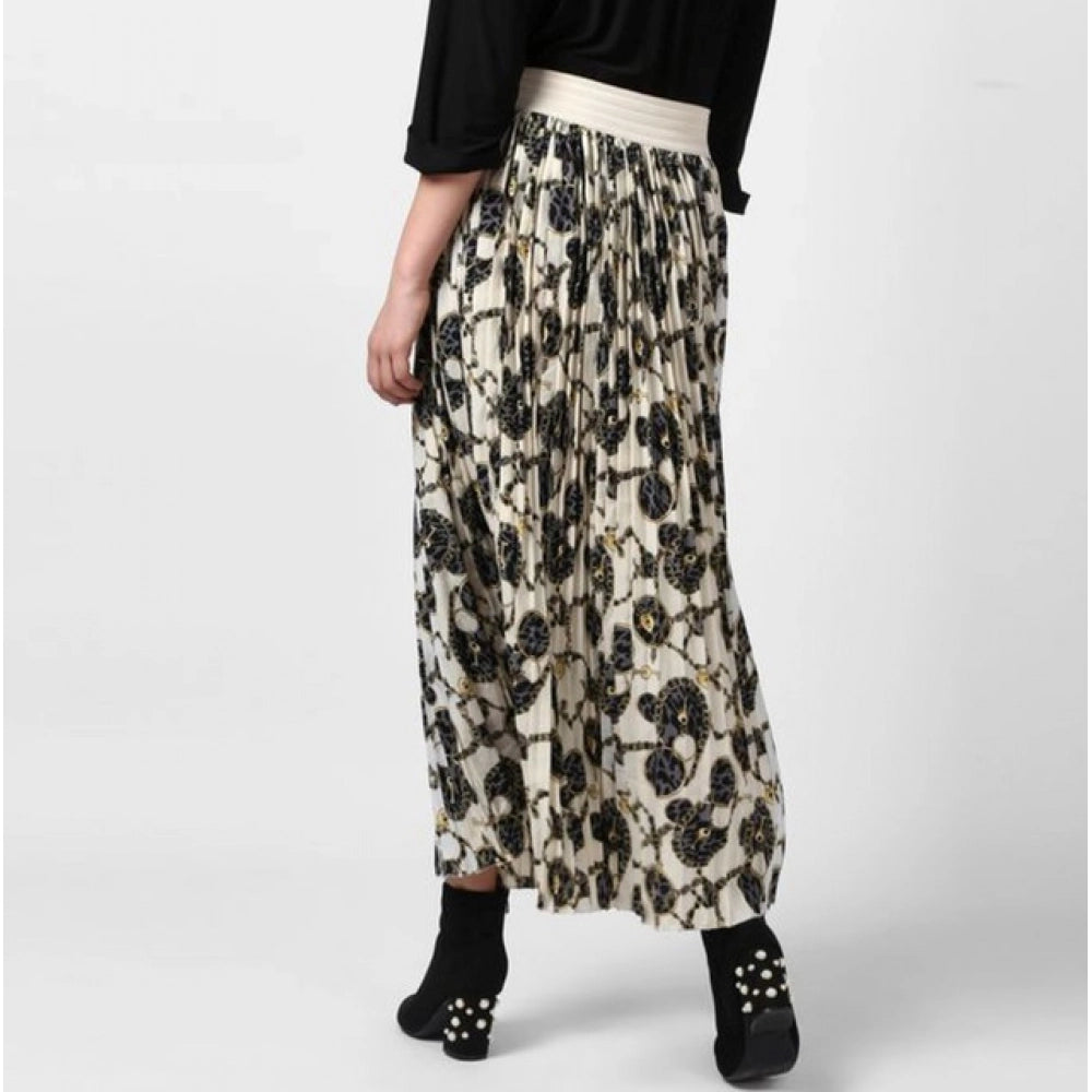 Amfyn Women's Georgette Chain Print Elasticated Skirt (Cream-Black)