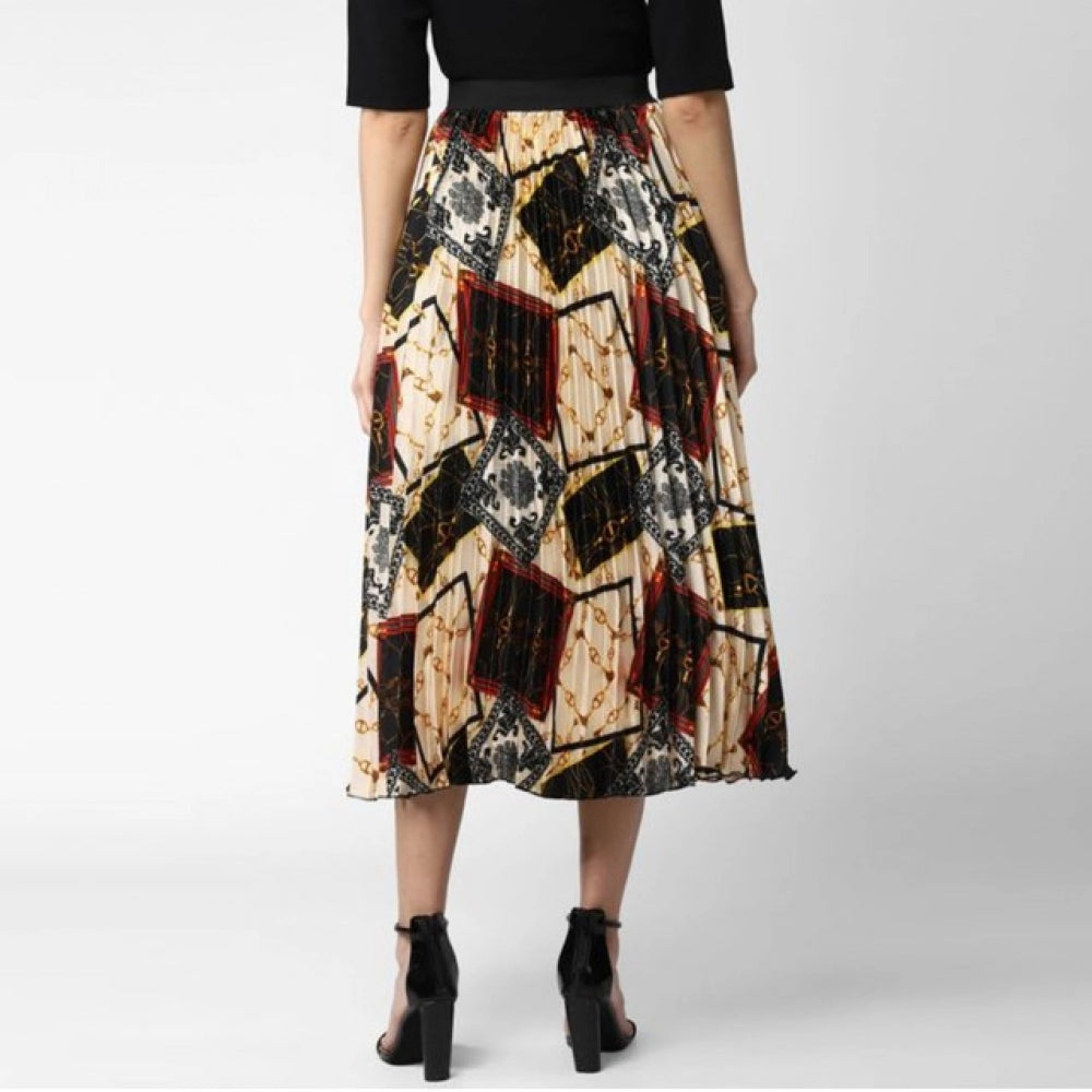 Amfyn Women's Satin Pleated Elasticated Skirt (Multicolor)
