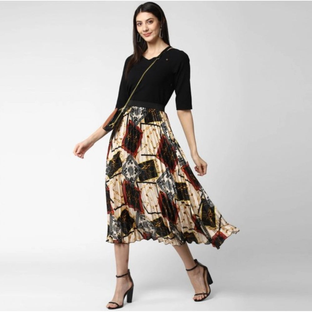 Amfyn Women's Satin Pleated Elasticated Skirt (Multicolor)