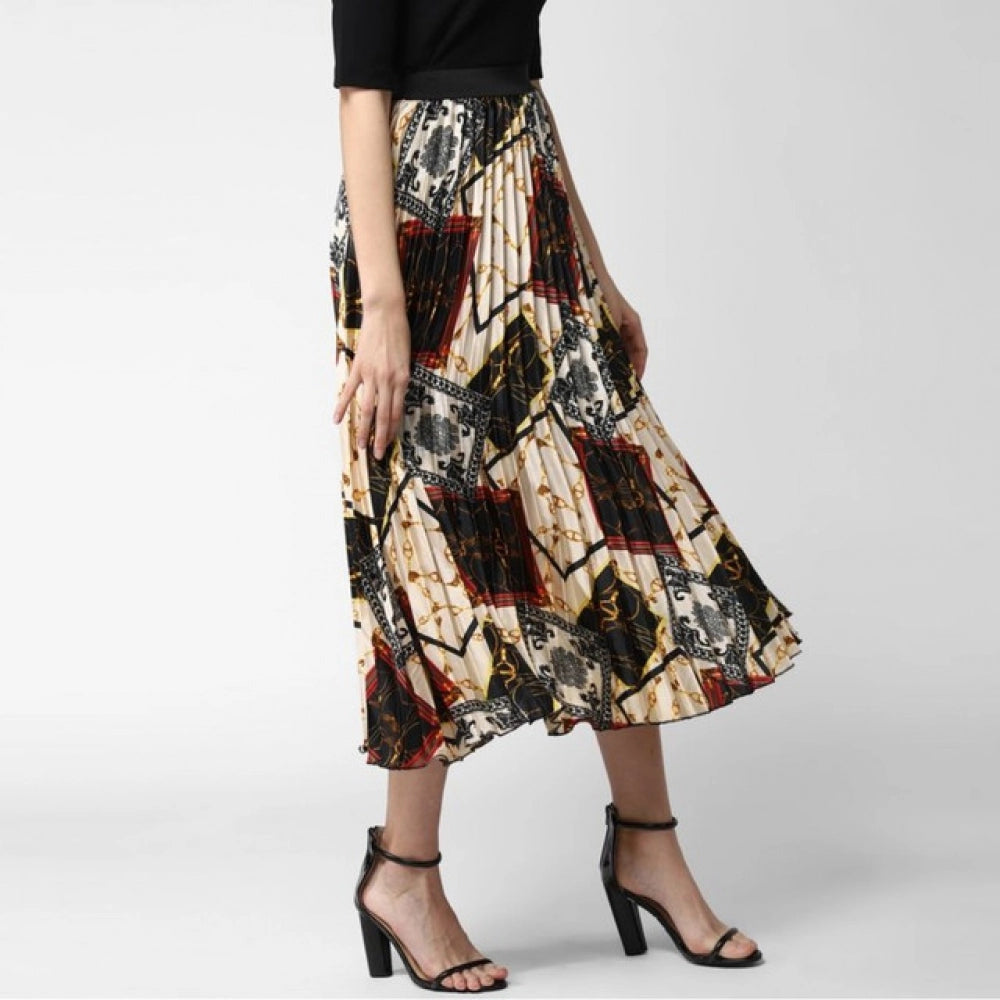 Amfyn Women's Satin Pleated Elasticated Skirt (Multicolor)