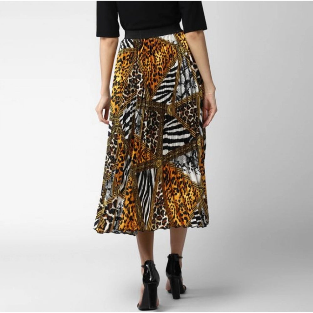 Amfyn Women's Satin Pleated Elasticated Skirt (Multicolor)