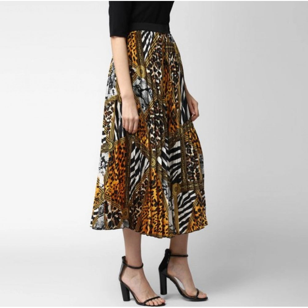 Amfyn Women's Satin Pleated Elasticated Skirt (Multicolor)