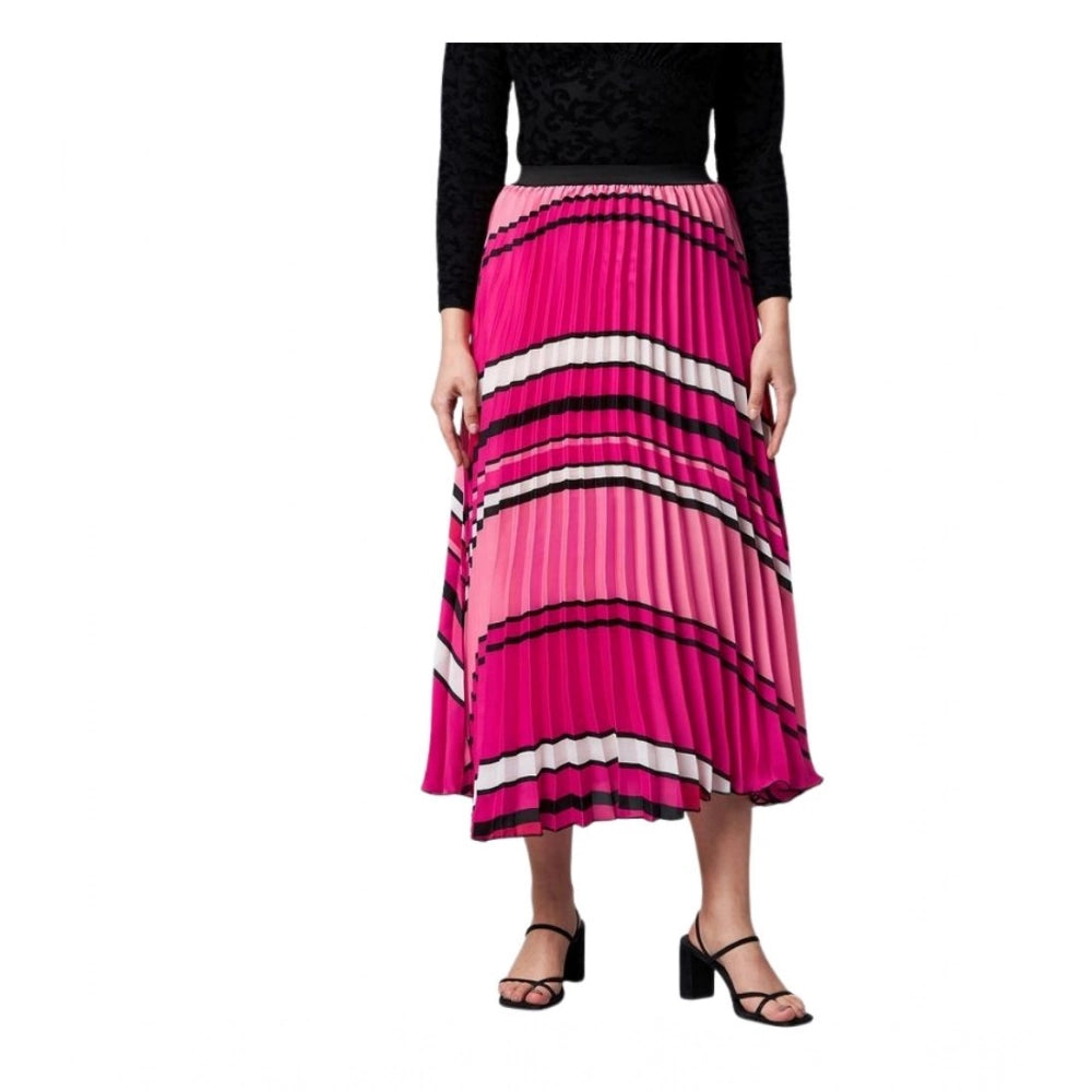 Amfyn Women's Satin Pleated Elasticated Skirt (Pink)