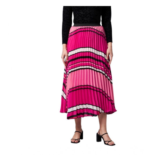 Amfyn Women's Satin Pleated Elasticated Skirt (Pink)