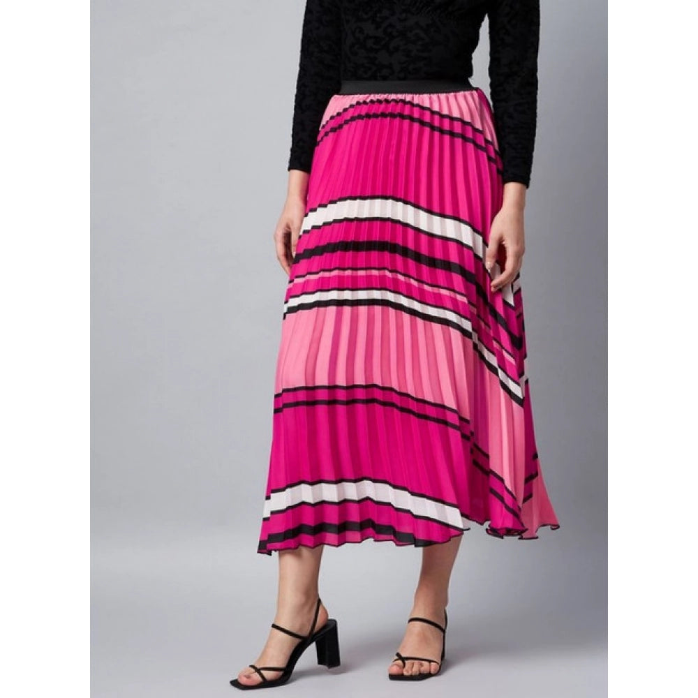 Amfyn Women's Satin Pleated Elasticated Skirt (Pink)
