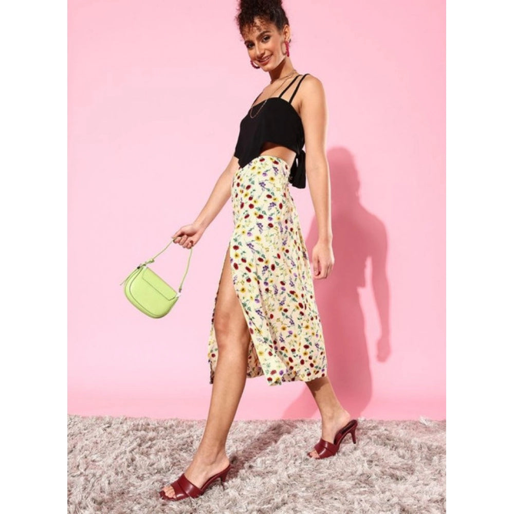 Amfyn Women's Polyester Floral Side Zip Skirt (Multicolor)