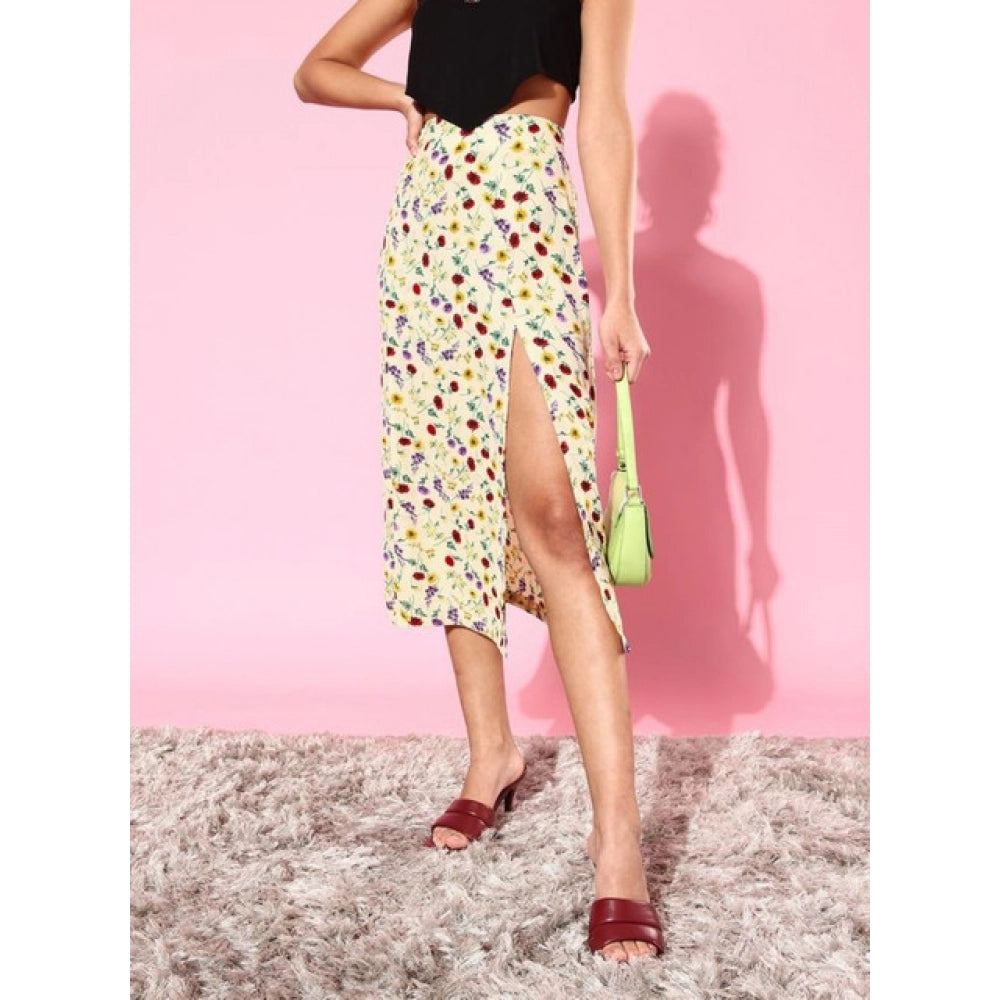 Amfyn Women's Polyester Floral Side Zip Skirt (Multicolor)