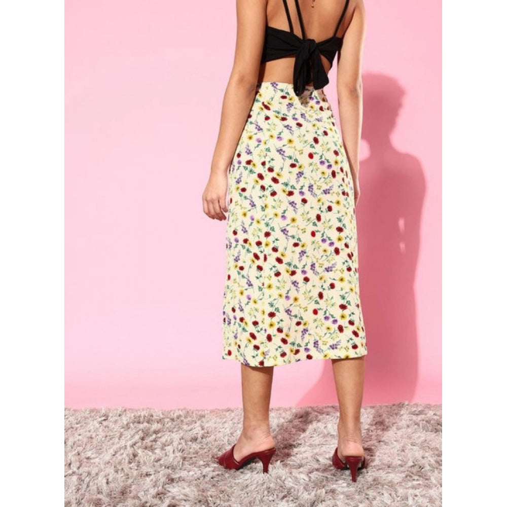 Amfyn Women's Polyester Floral Side Zip Skirt (Multicolor)