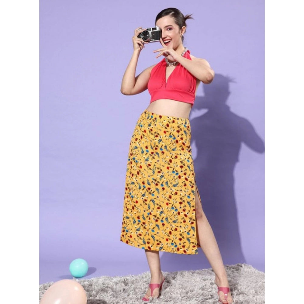 Amfyn Women's Polyester Floral Side Zip Skirt (Multicolor)