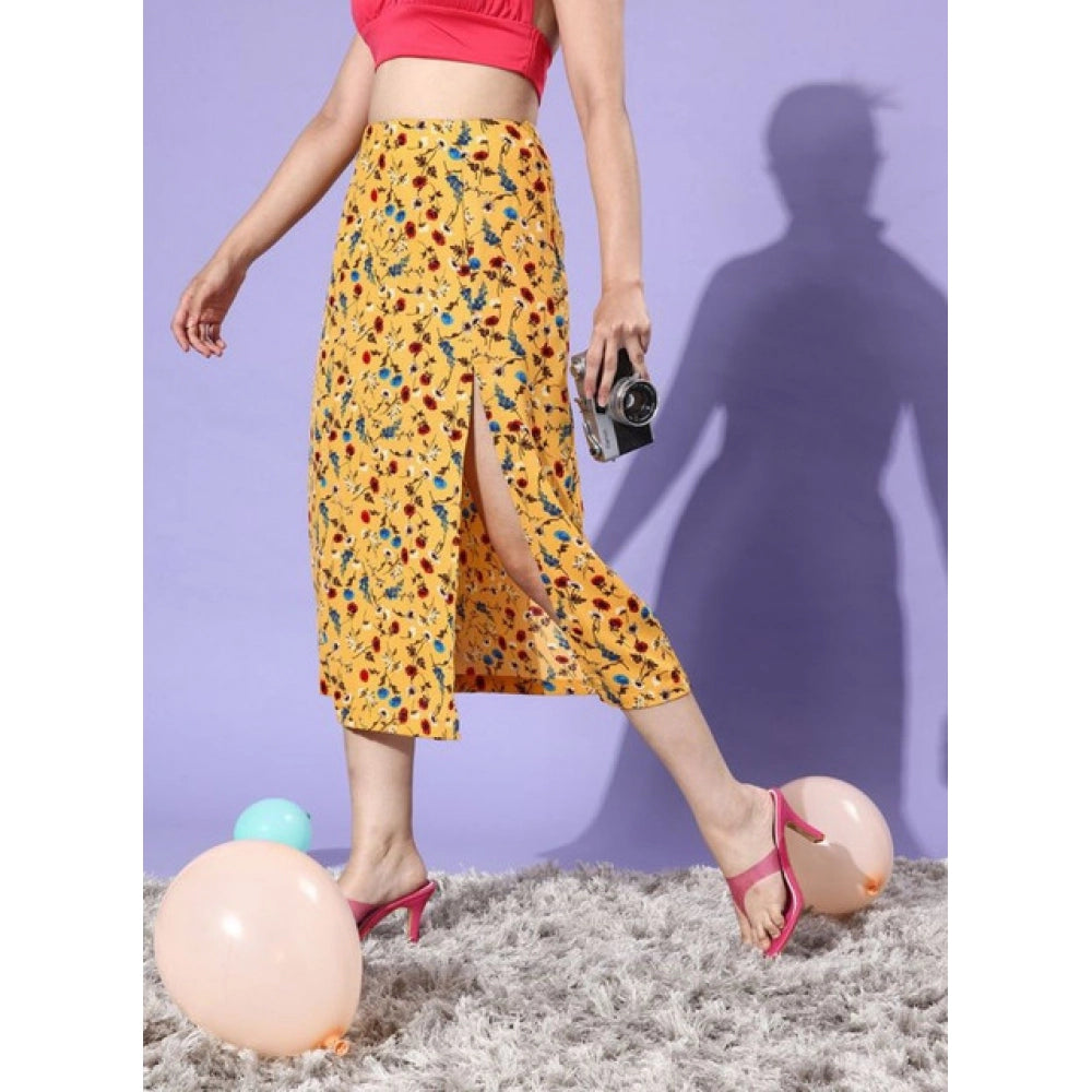 Amfyn Women's Polyester Floral Side Zip Skirt (Multicolor)