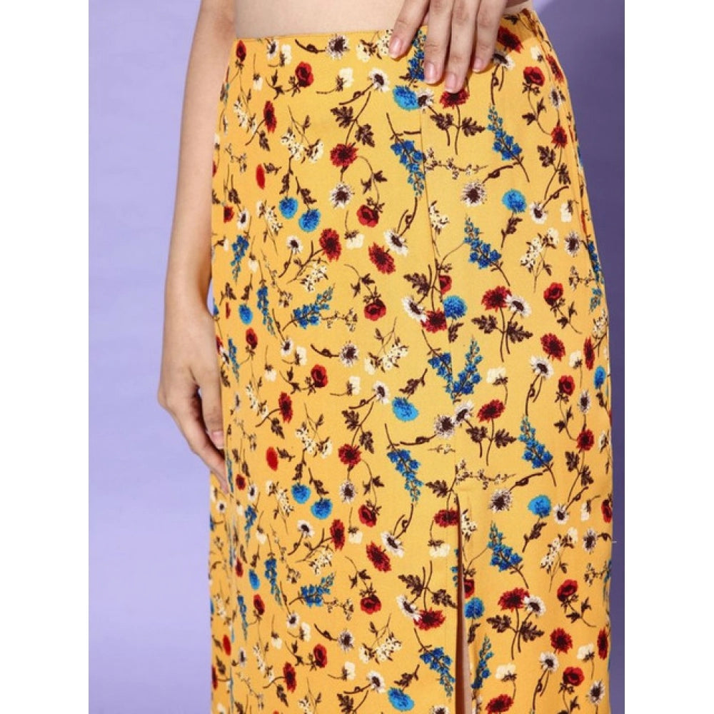 Amfyn Women's Polyester Floral Side Zip Skirt (Multicolor)