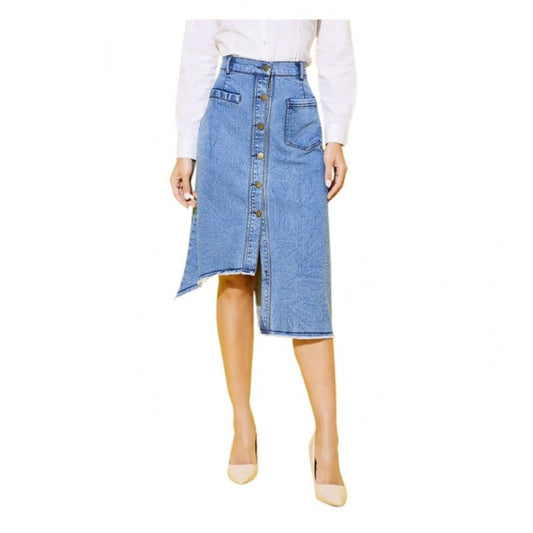 Amfyn Women's Denim Hi Lo Buttoned Skirt (Blue)