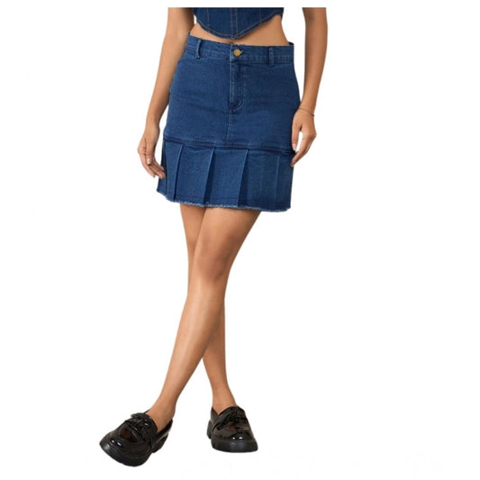 Amfyn Women's Denim Washed Buttoned Skirt (Blue)