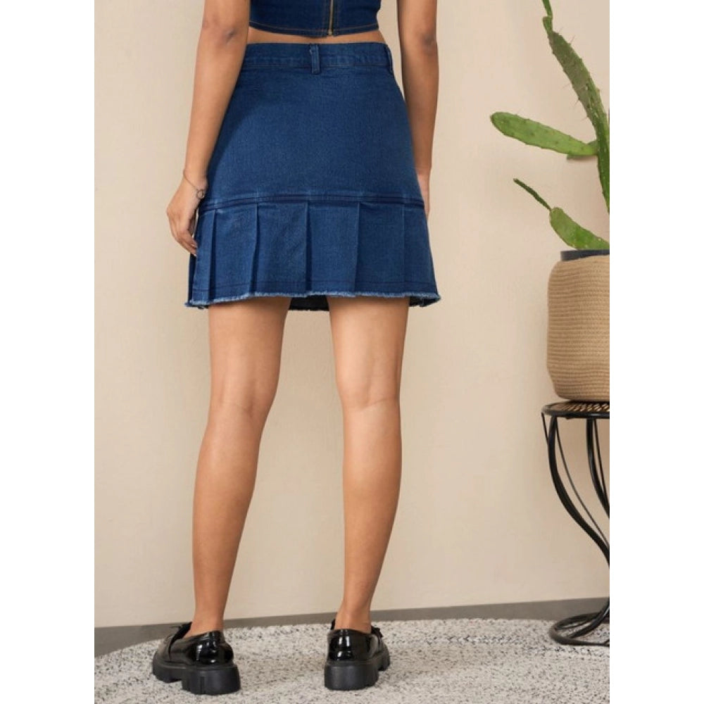 Amfyn Women's Denim Washed Buttoned Skirt (Blue)