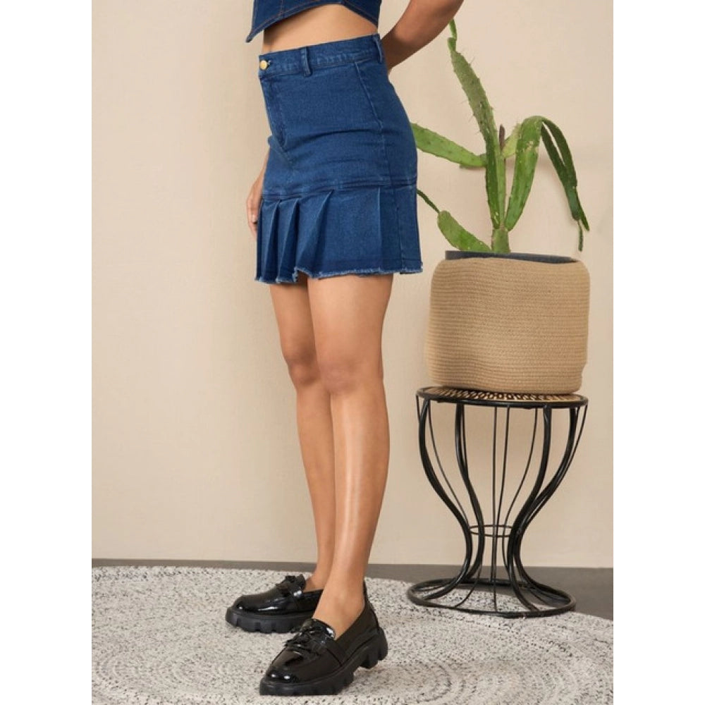 Amfyn Women's Denim Washed Buttoned Skirt (Blue)
