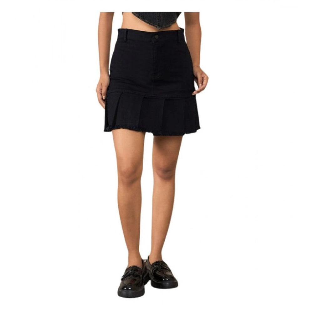 Amfyn Women's Denim Washed Buttoned Skirt (Black)