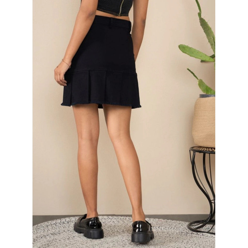 Amfyn Women's Denim Washed Buttoned Skirt (Black)