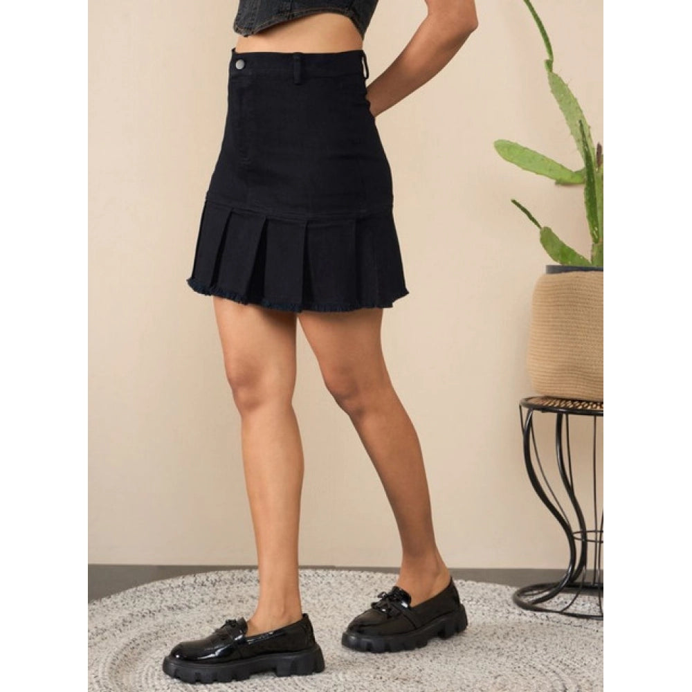 Amfyn Women's Denim Washed Buttoned Skirt (Black)