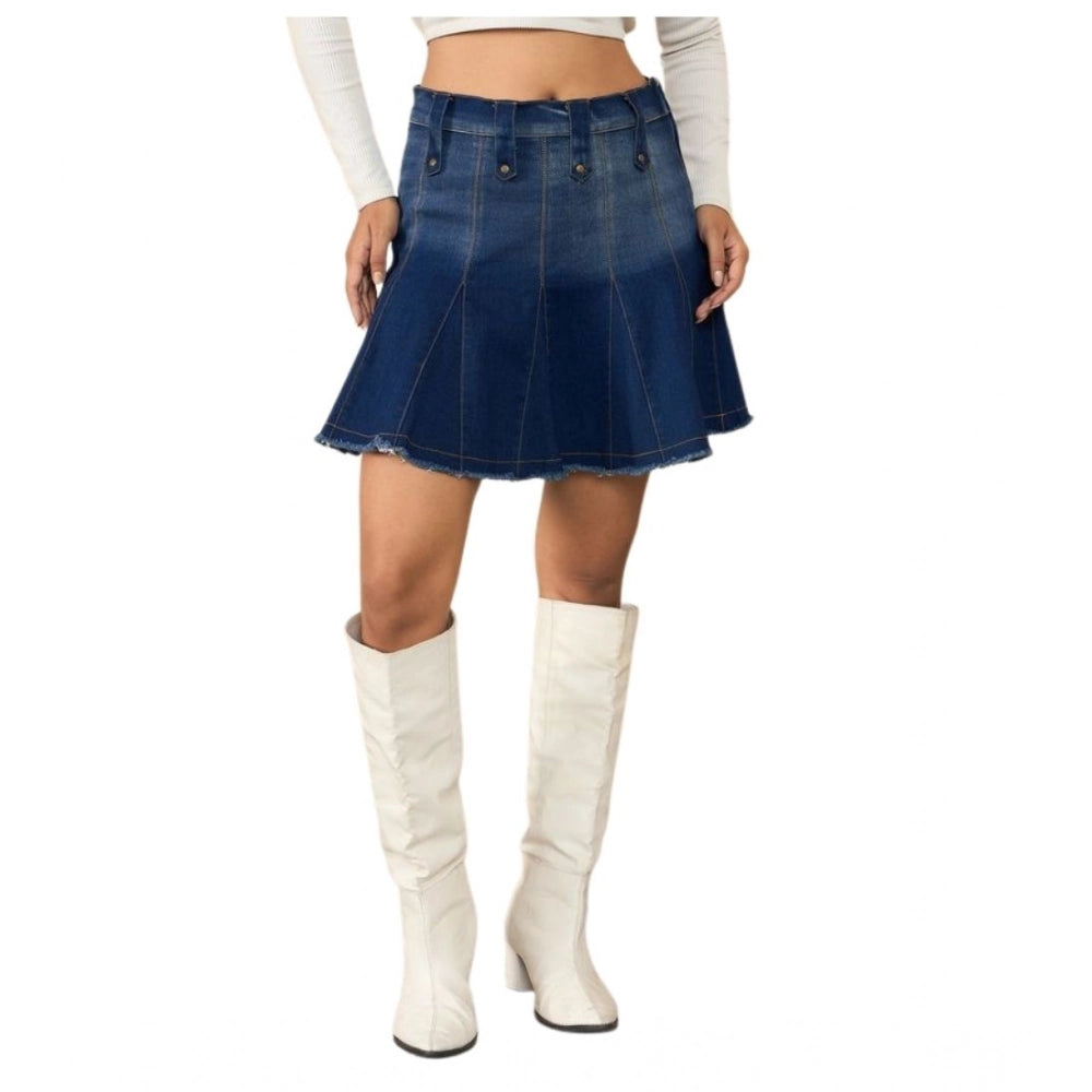 Amfyn Women's Denim Washed Buttoned Skirt (Blue)