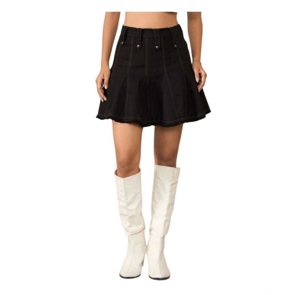 Amfyn Women's Denim Washed Buttoned Skirt (Black)