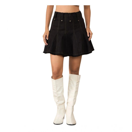 Amfyn Women's Denim Washed Buttoned Skirt (Black)