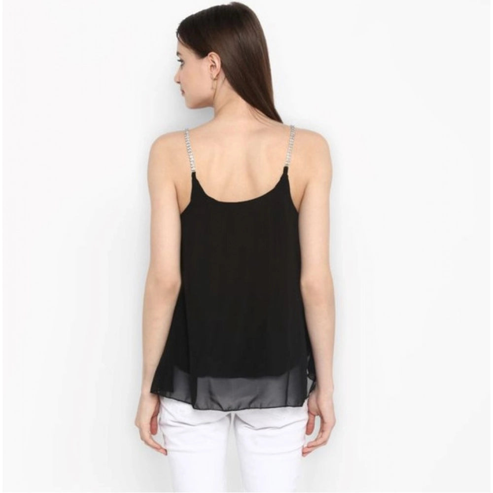 Amfyn Women's Polyester Embellished Shoulder Straps Top (Black)