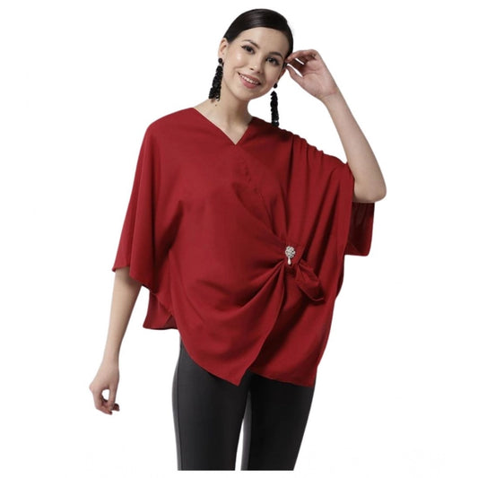 Amfyn Women's Polyester Solid Cape Sleeve Top (Red)