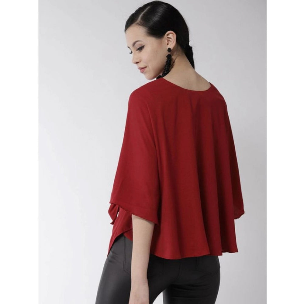 Amfyn Women's Polyester Solid Cape Sleeve Top (Red)