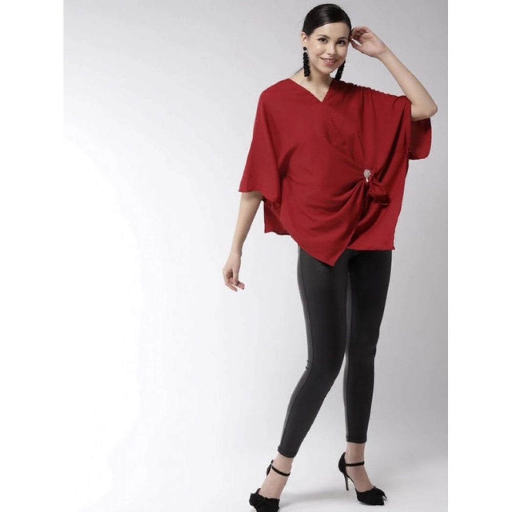 Amfyn Women's Polyester Solid Cape Sleeve Top (Red)