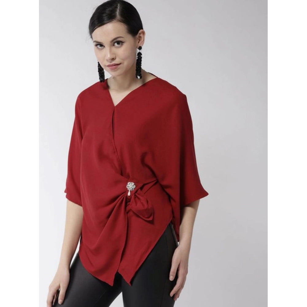 Amfyn Women's Polyester Solid Cape Sleeve Top (Red)