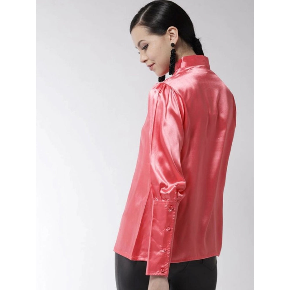 Amfyn Women's Polyester Solid Long Sleeves Top (Coral)