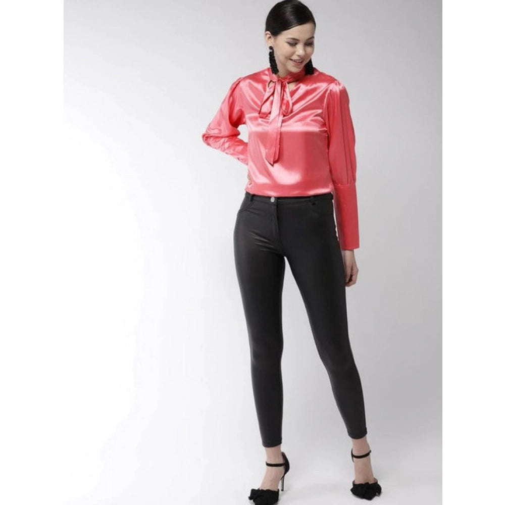 Amfyn Women's Polyester Solid Long Sleeves Top (Coral)