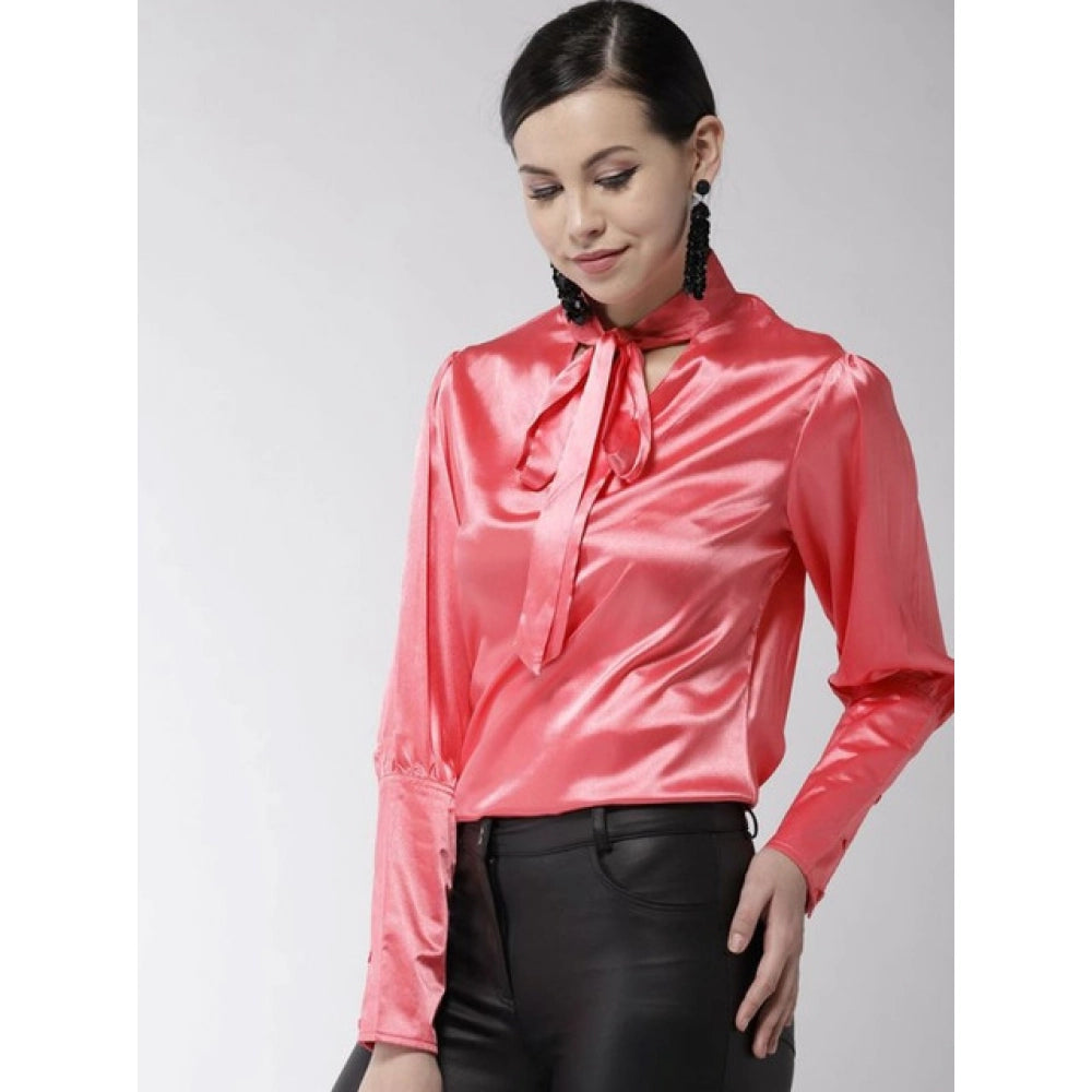 Amfyn Women's Polyester Solid Long Sleeves Top (Coral)