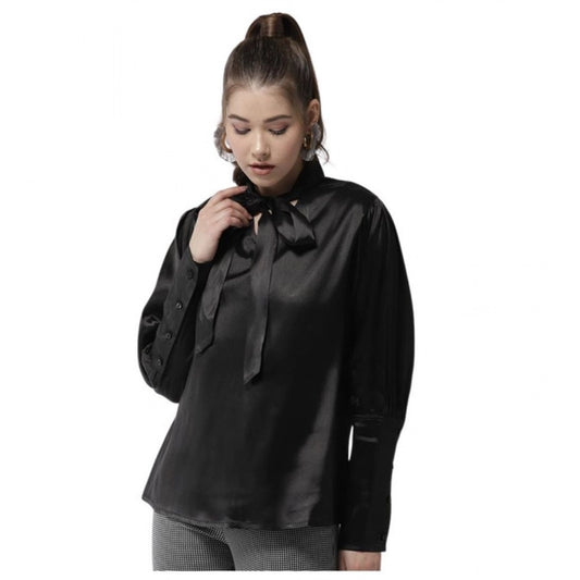 Amfyn Women's Polyester Solid Long Sleeves Top (Black)