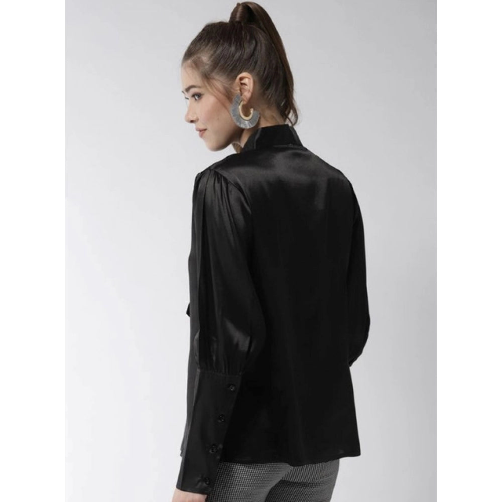 Amfyn Women's Polyester Solid Long Sleeves Top (Black)