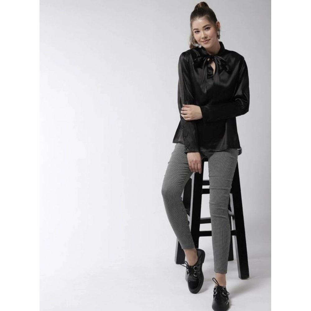 Amfyn Women's Polyester Solid Long Sleeves Top (Black)