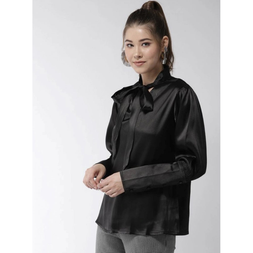 Amfyn Women's Polyester Solid Long Sleeves Top (Black)