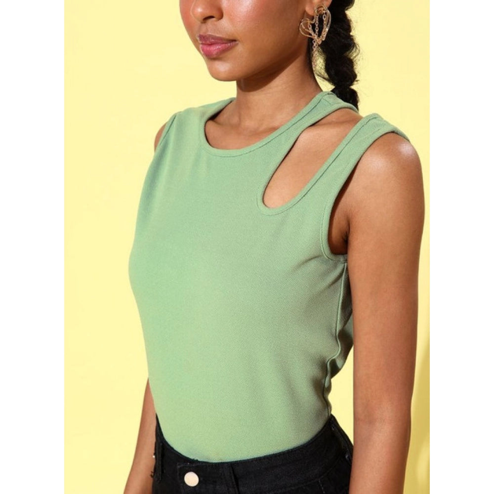 Amfyn Women's Polyester Lycra Solid Sleeveless Top (Green)