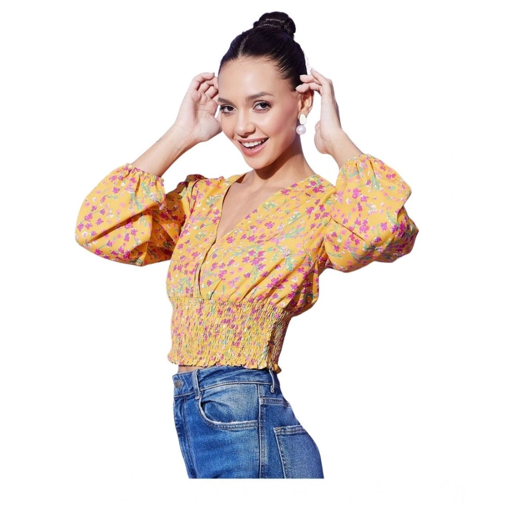 Amfyn Women's Polyester Floral Long Sleeves Top (Multicolor)