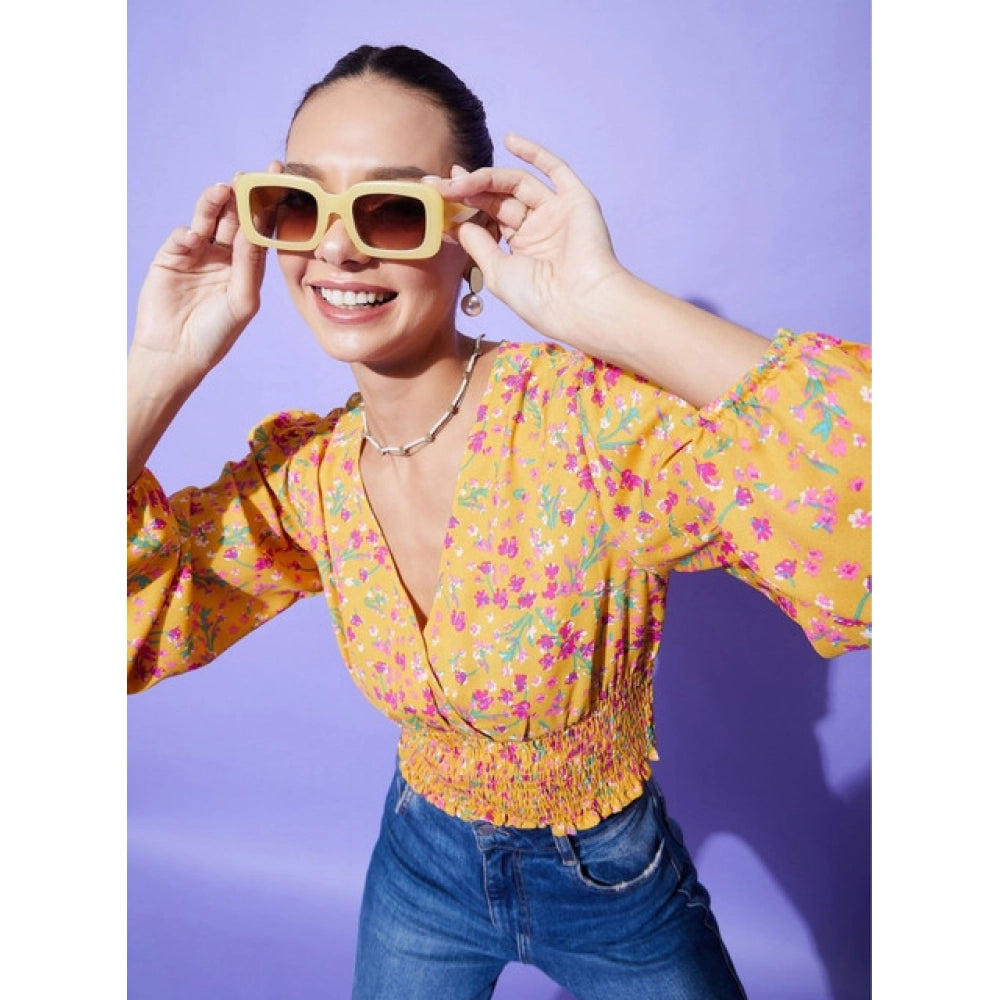 Amfyn Women's Polyester Floral Long Sleeves Top (Multicolor)