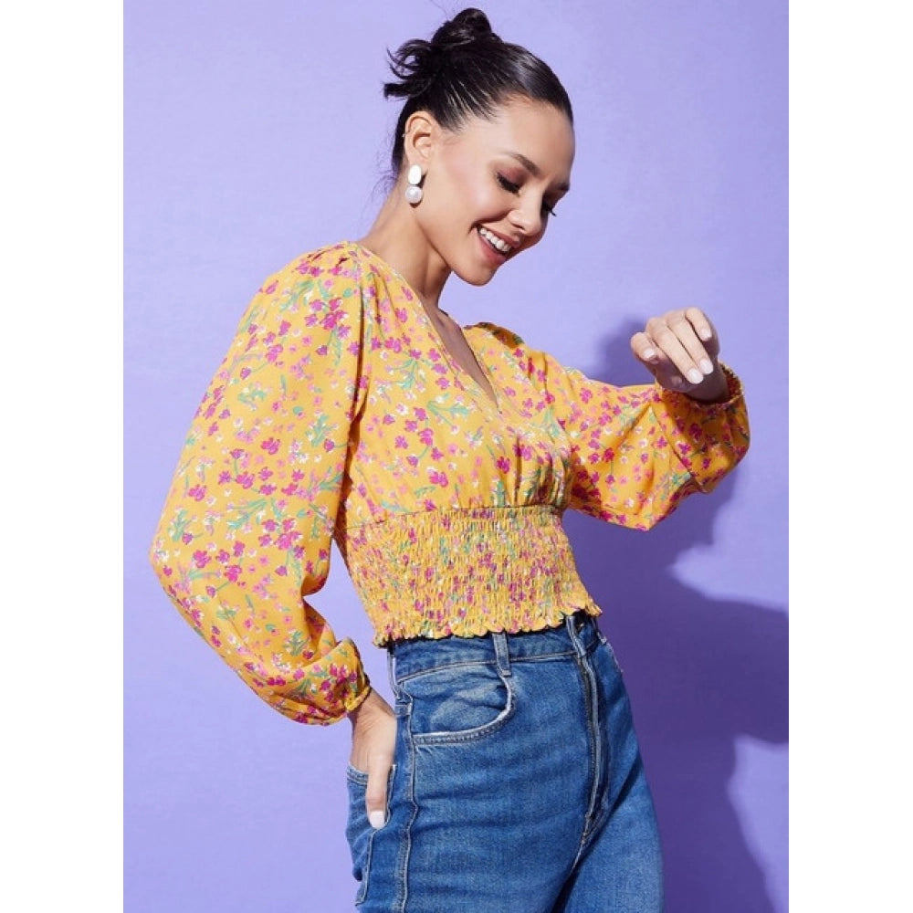 Amfyn Women's Polyester Floral Long Sleeves Top (Multicolor)