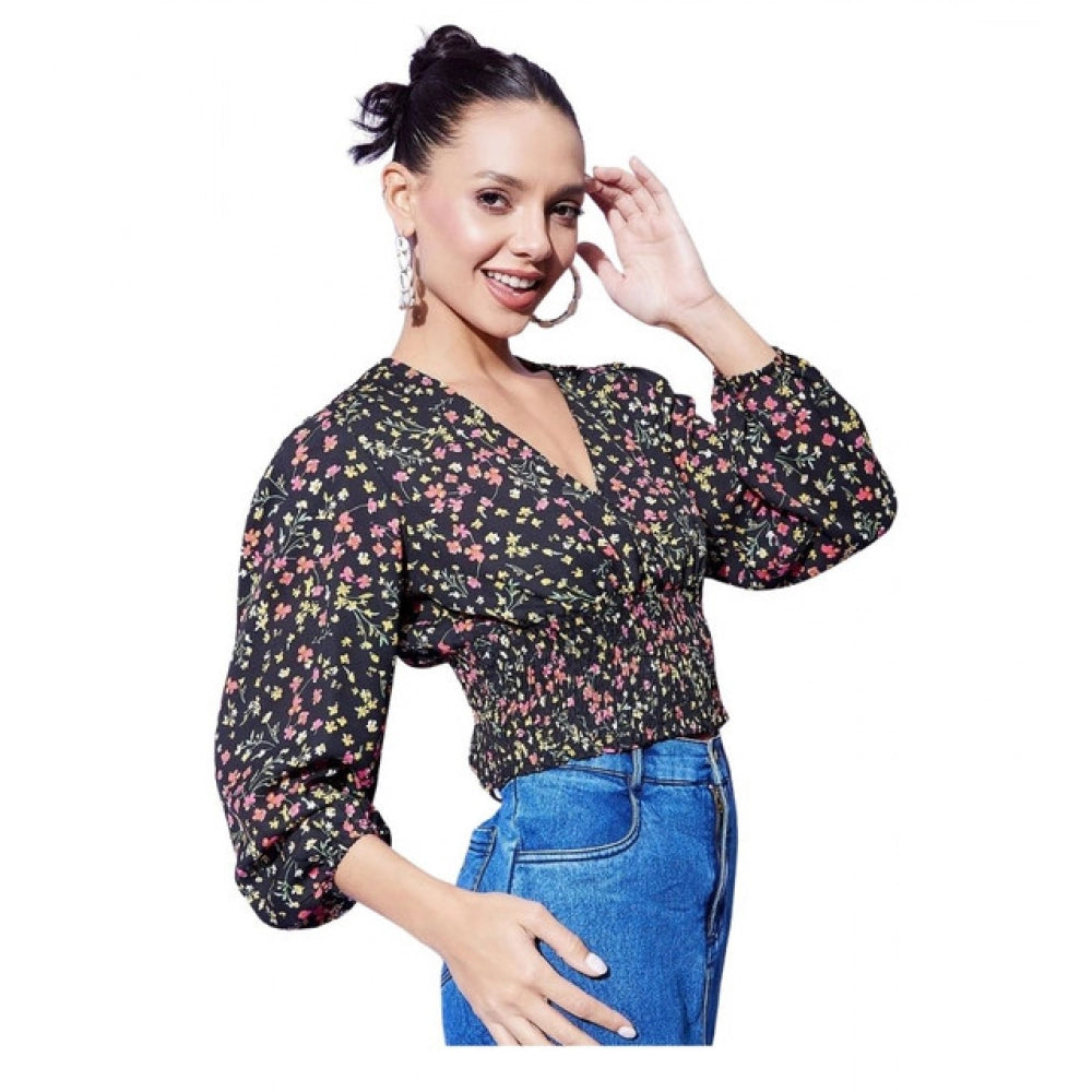Amfyn Women's Polyester Floral Long Sleeves Top (Multicolor)