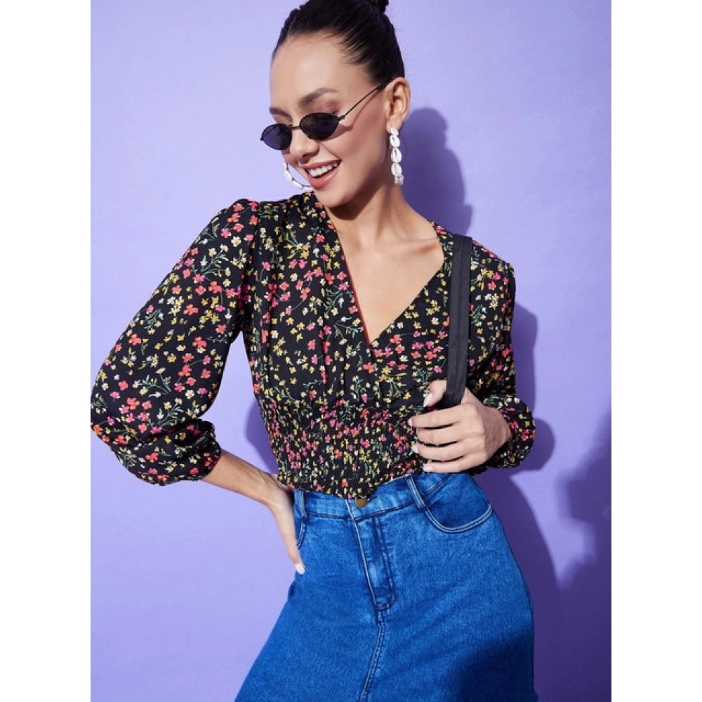 Amfyn Women's Polyester Floral Long Sleeves Top (Multicolor)