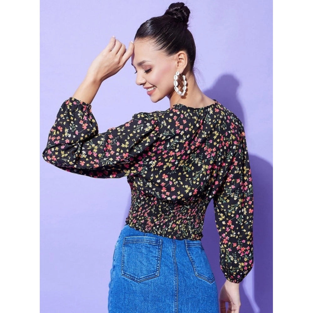 Amfyn Women's Polyester Floral Long Sleeves Top (Multicolor)