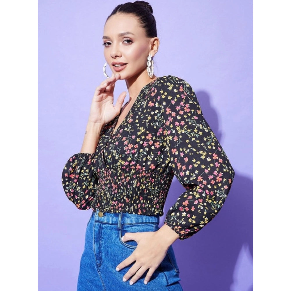Amfyn Women's Polyester Floral Long Sleeves Top (Multicolor)